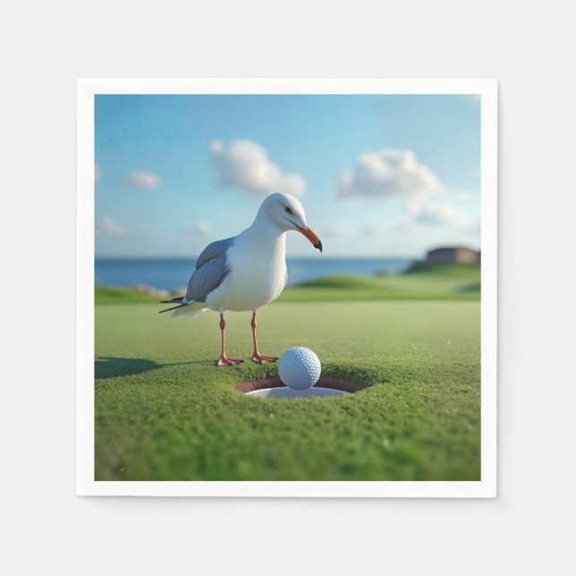Seagull With a Golf Ball Napkins (Front)