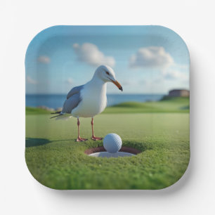Seagull With a Hole-In-One Golf Ball Paper Plates