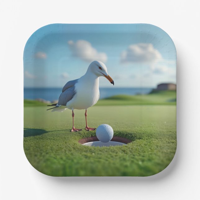 Seagull With a Hole-In-One Golf Ball Paper Plates (Front)
