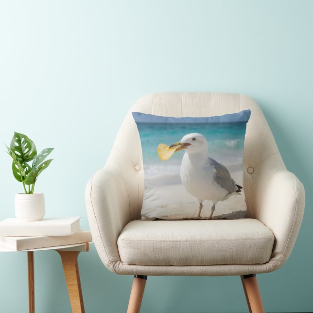 Seagull with a Potato Chip Throw Pillow (Chair)