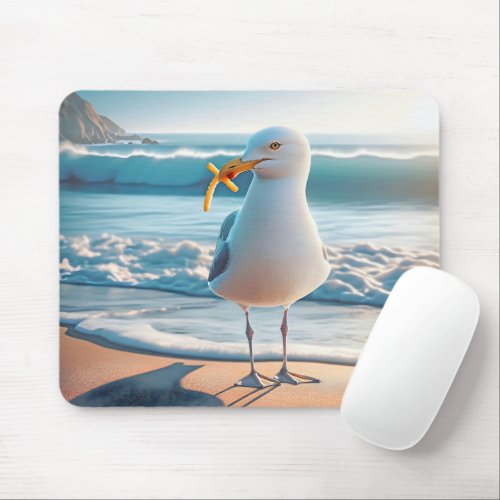 Seagull With French Fries Mouse Pad