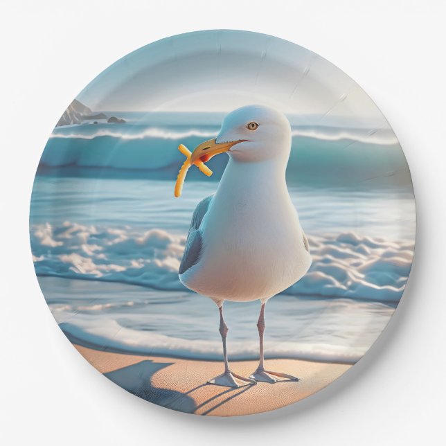 Seagull With French Fries Paper Plates (Front)