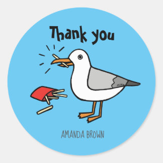 Seagull with French Fry Custom Name Thank you Classic Round Sticker