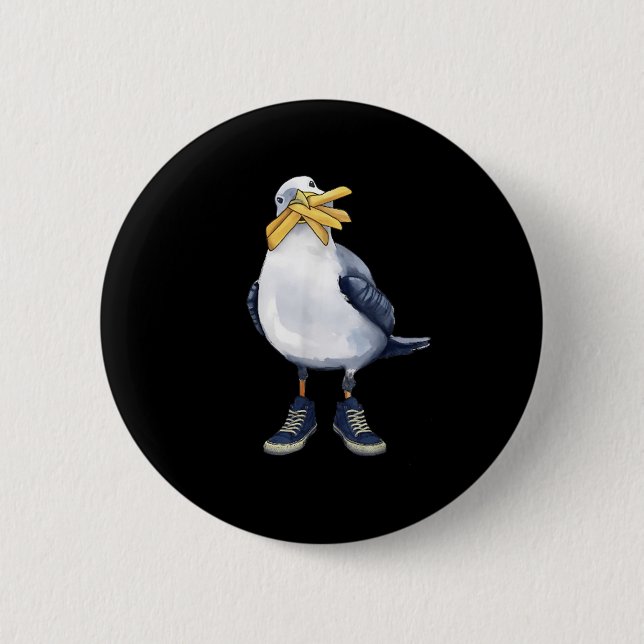 Seagull With Fries And Sneakers Fun T-shirt.png  Button (Front)