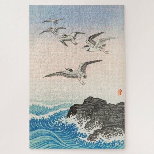 Seagulls Above the Sea Vintage Japanese Woodblock Jigsaw Puzzle