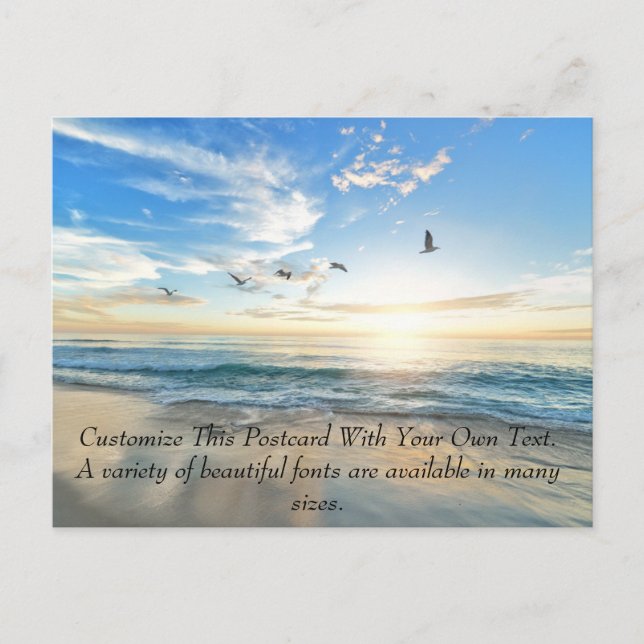Seagulls and Beach Sunrise  Announcement Postcard (Front)