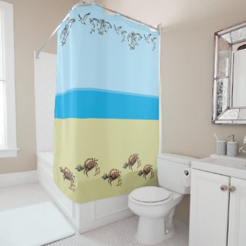Seagulls And Crabs Shower Curtain by timfoleyillo at Zazzle