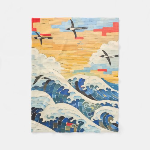 Seagulls and Waves Fleece Blanket