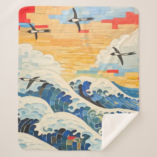 Seagulls and Waves Sherpa Blanket