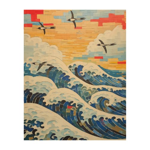 Seagulls and Waves Wood Wall Art