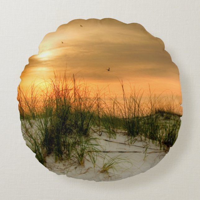 Seagulls at Sunrise Round Pillow (Front)