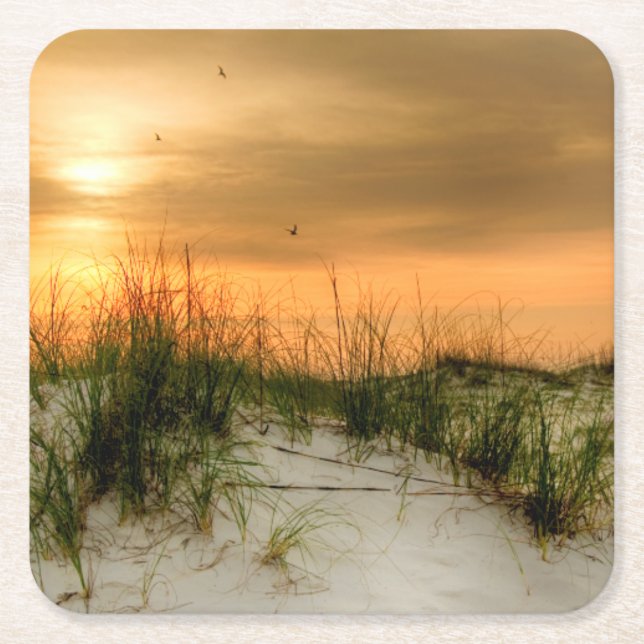 Seagulls at Sunrise Square Paper Coaster (Front)