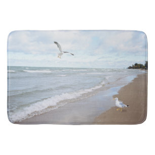 Seagulls at the Beach Bathroom Mat