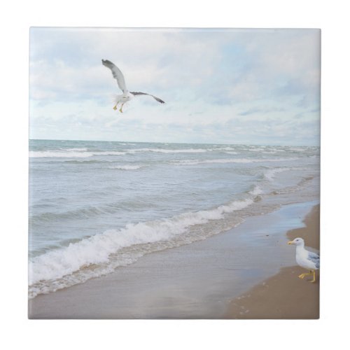 Seagulls at the Beach Ceramic Tile