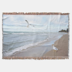 Seagulls at the Beach Throw Blanket