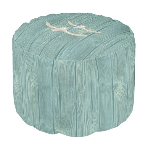 Seagulls Beach Aqua Wood Pouf Seat