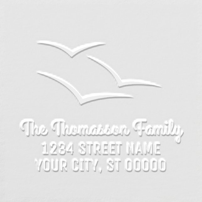 Seagulls Birds in Flight Silhouette Name Address Embosser (Design)