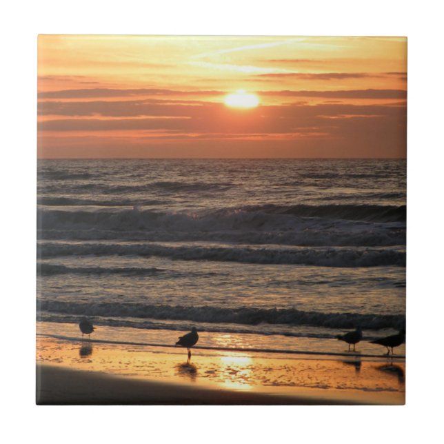 Seagulls by the Sea at Sunset  Ceramic Tile (Front)