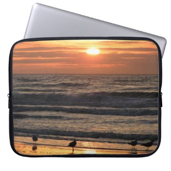 Seagulls By The Sea At Sunset  Laptop Sleeve by beachcafe at Zazzle