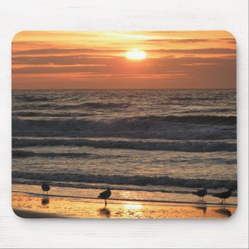 Seagulls By The Sea At Sunset  Mouse Pad by beachcafe at Zazzle