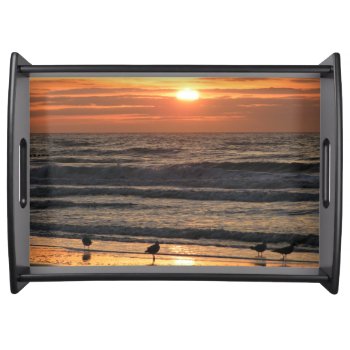 Seagulls By The Sea At Sunset  Serving Tray by beachcafe at Zazzle