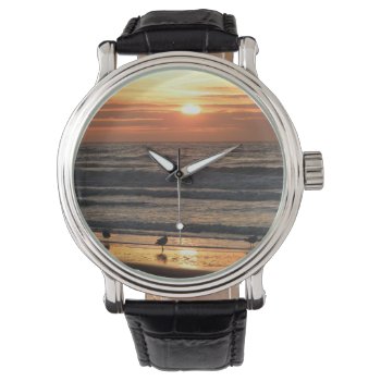 Seagulls By The Sea At Sunset  Watch by beachcafe at Zazzle