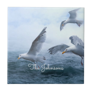 Seagulls Flight over the Sea Ceramic Tile