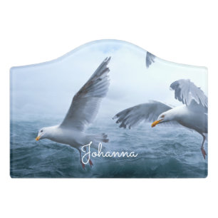 Seagulls Flight over the Sea Door Sign