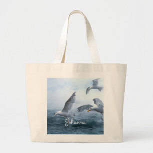 Seagulls Flight over the Sea Large Tote Bag