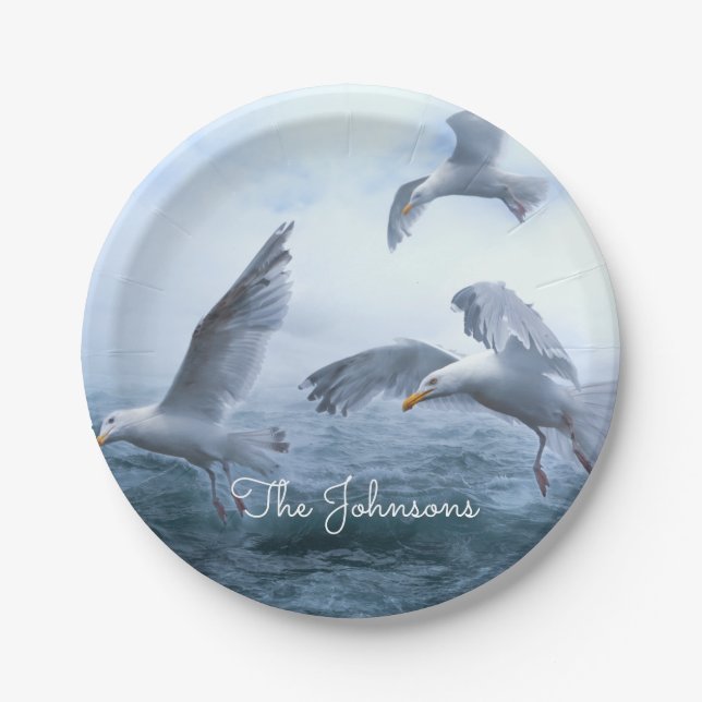 Seagulls Flight over the Sea Paper Plates (Front)