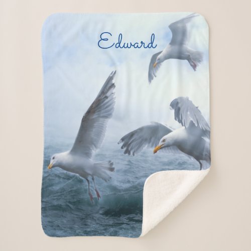 Seagulls Flight over the Sea Sherpa Blanket