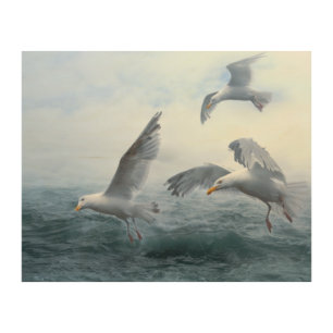 Seagulls Flight over the Sea Wood Wall Art