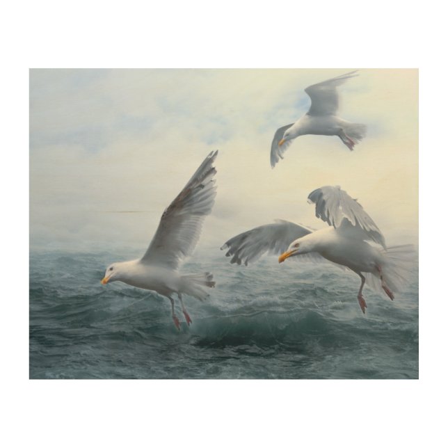 Seagulls Flight over the Sea Wood Wall Art (Front)