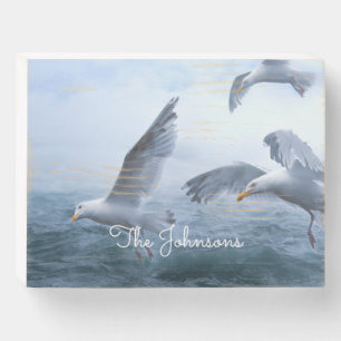 Seagulls Flight over the Sea Wooden Box Sign