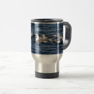 Seagulls Floating on Ocean After Feeding Sandeels Travel Mug