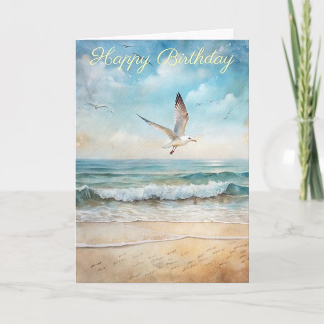 Seagulls Flying on a Beach Birthday Card (Front)