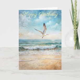 Seagulls Flying on a Beach Birthday Card