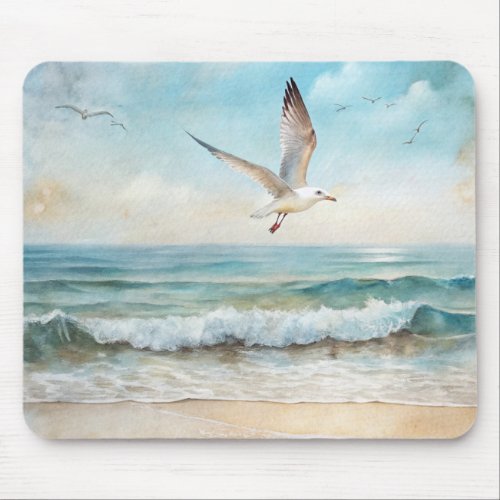 Seagulls Flying on a Beach Mouse Pad