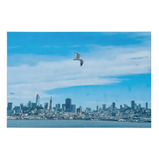 Seagulls flying over San Francisco Bay Faux Canvas Print