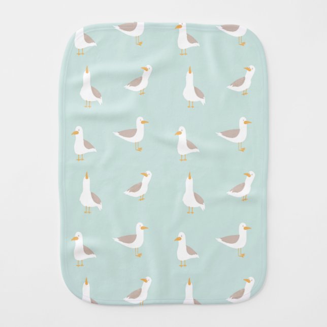 Seagulls in light teal baby burp cloth (Front)