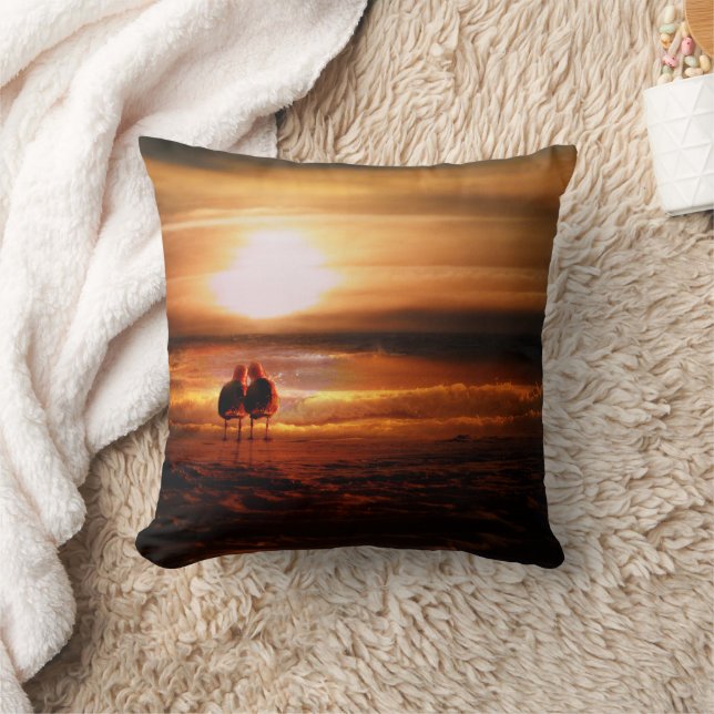 Seagulls - Lovebirds at Sunset Throw Pillow (Blanket)