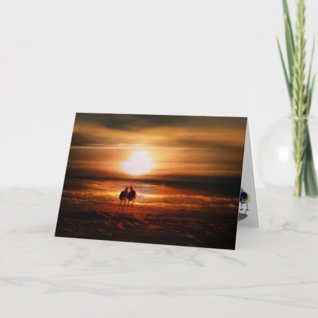 Seagulls - Lovebirds at Sunset Valentine's Day Holiday Card (Front)