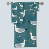 Nautical Embroidered Bath Towel Set - Or Individual - Sea Gull - White