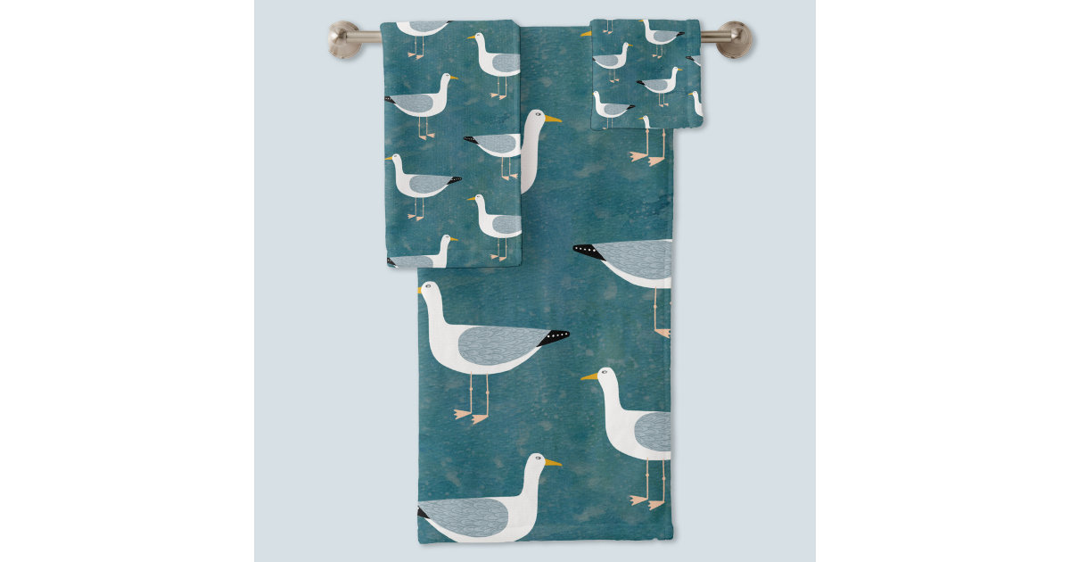 Nautical Embroidered Bath Towel Set - Or Individual - Sea Gull - Blue