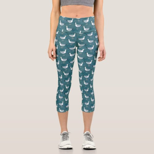 Seagulls Nautical Bird Capri Leggings