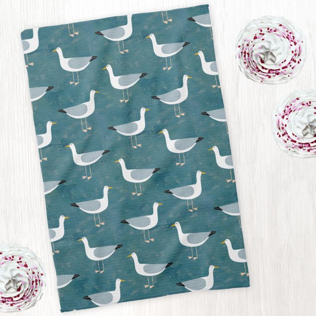 Seagulls Nautical Kitchen Towel (Seagull nautical kitchen tea towel)