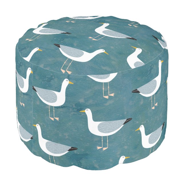 Seagulls Nautical Pouf (Angled Back)