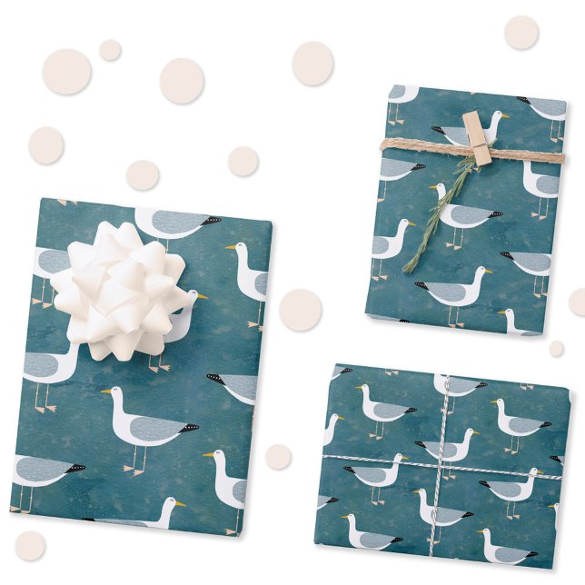 Seagulls Nautical Wrapping Paper Sheets (Fun seagull nautical wrapping paper sheets)