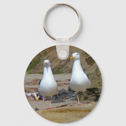 Seagulls On Oceans Beach Keychain