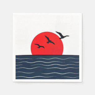 Seagulls on Red Sun with Ocean Napkins